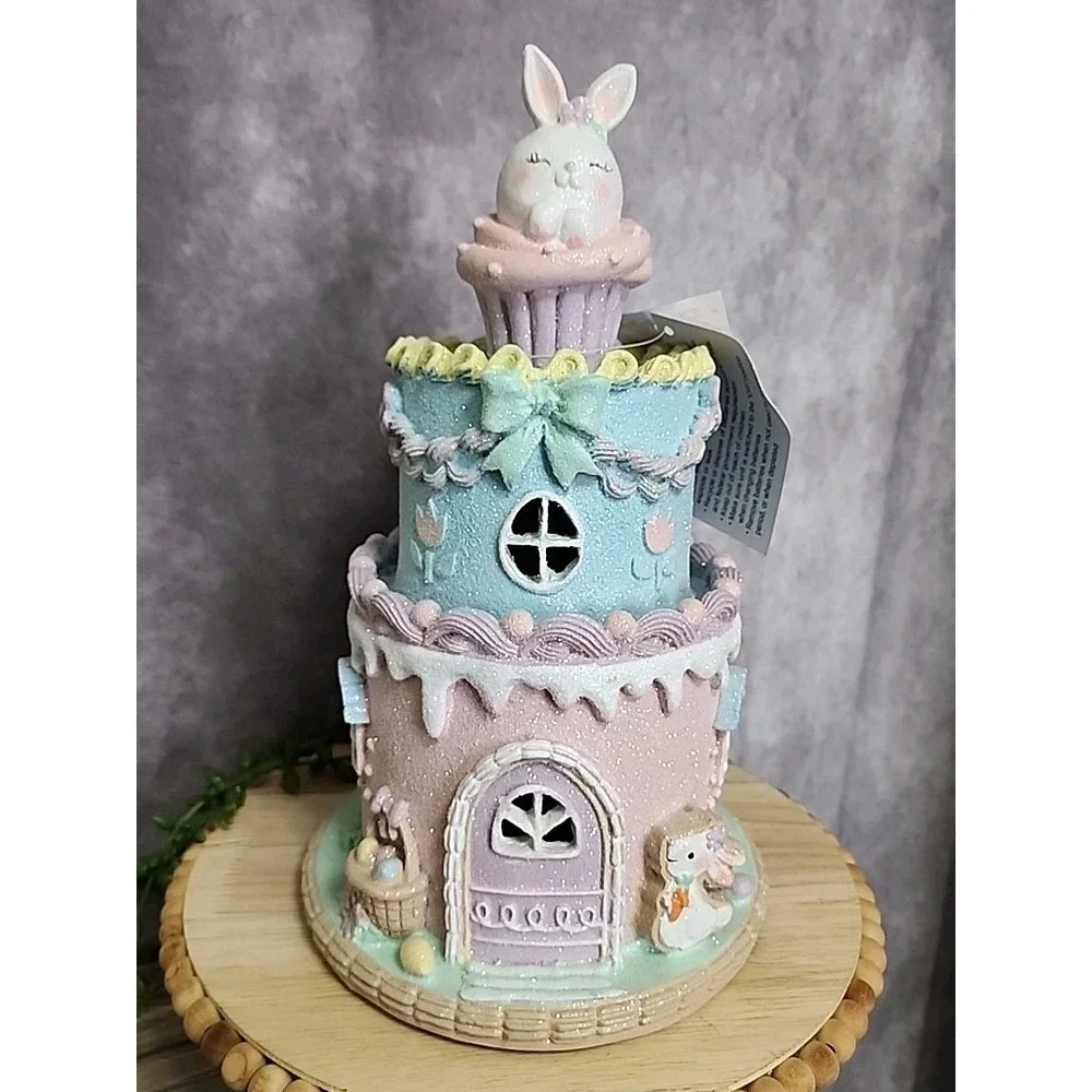 Easter Cake Cupcake Gingerbread House Bunny Pastel LIGHT UP Tabletop Decor 10.5